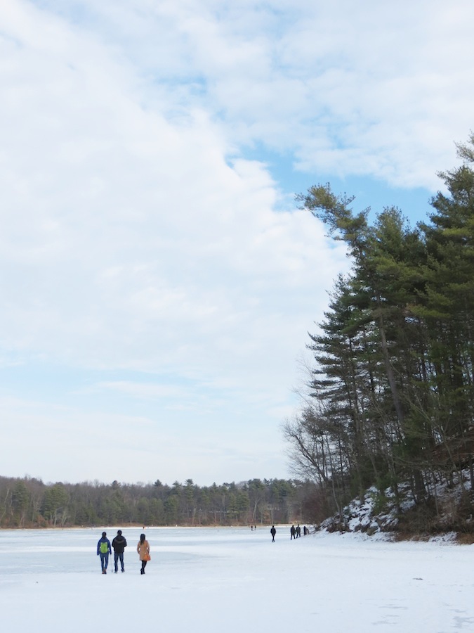 Walden Pond frozen in winter, Concord MA